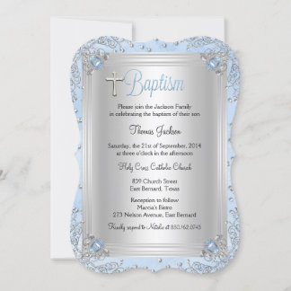 Blue Sparkle Jewel Baptism Christening Invitation