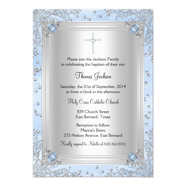 Blue Sparkle Jewel Baptism/Christening Invitation