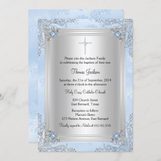 Blue Sparkle Jewel Baptism/Christening Invite