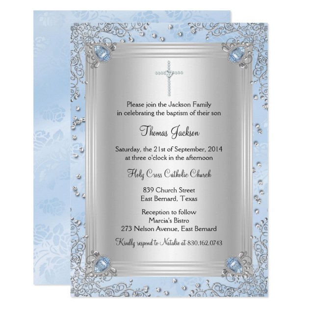 Blue Sparkle Jewel Baptism/Christening Invite