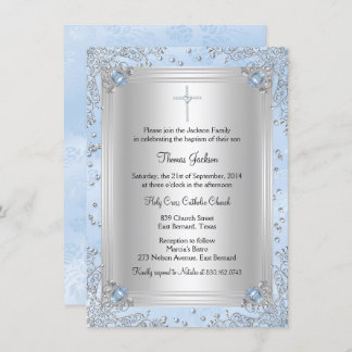 Blue Sparkle Jewel Baptism/Christening Invite