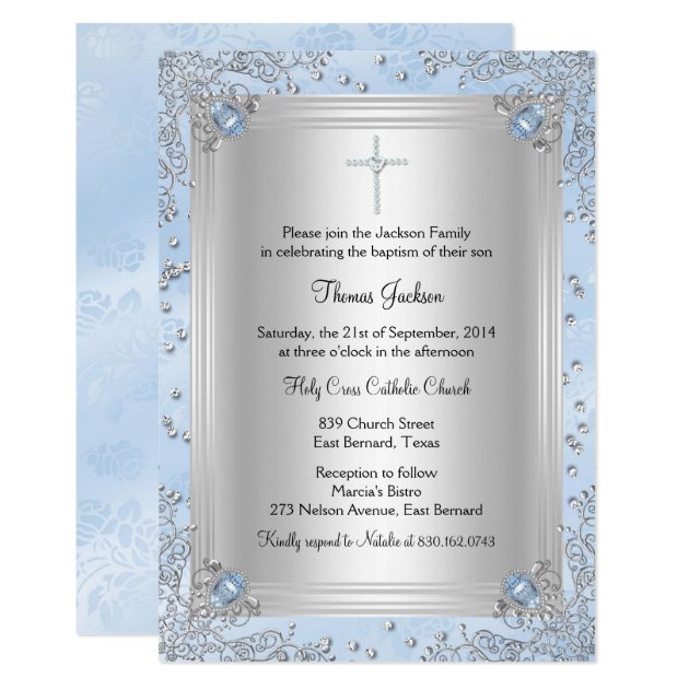 Blue Sparkle Jewel Baptism/Christening Invite