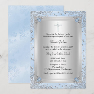 Blue Sparkle Jewel Baptism/Christening Invite