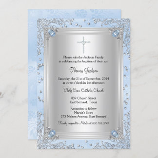 Blue Sparkle Jewel Baptism/Christening Invite