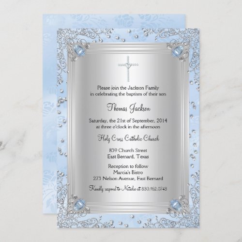 Blue Sparkle Jewel BaptismChristening Invite