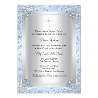Blue Sparkle Jewel Baptism/Christening Invite