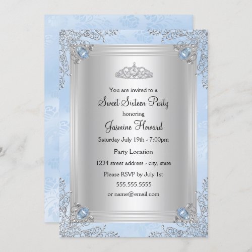 Blue Sparkle Jewel  Tiara Sweet 16 Invitation