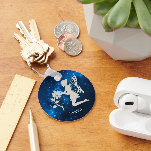 Blue Sparkle Lights Silver Fairy Keychain (Desk)