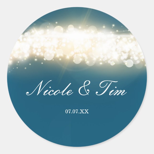 Blue Sparkle Lights Sky Blast Favor Stickers (Front)