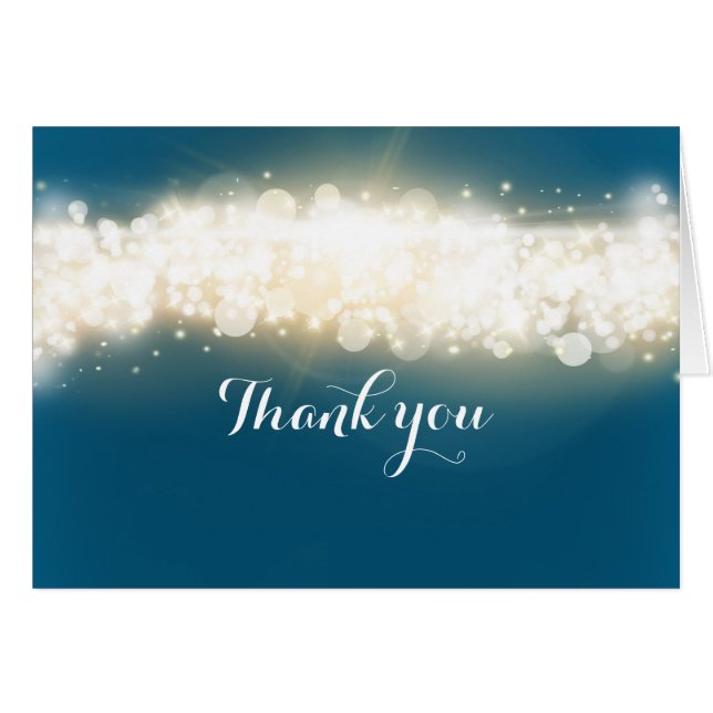 Blue Sparkle Lights Sky Blast Thank You Fold Card (Front Horizontal)