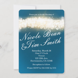 Blue Sparkle Lights Sky Blast Wedding Invitations