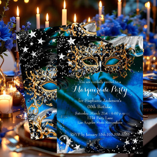 Blue Sparkle Magical Night Masquerade Party Invitation