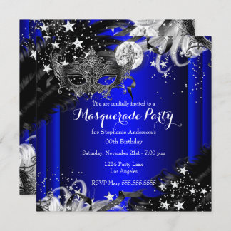 Blue Sparkle Magical Night Masquerade Party Invitation