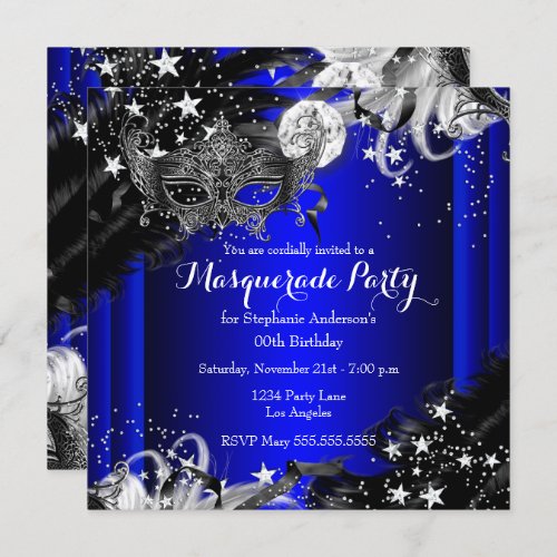 Blue Sparkle Magical Night Masquerade Party Invitation