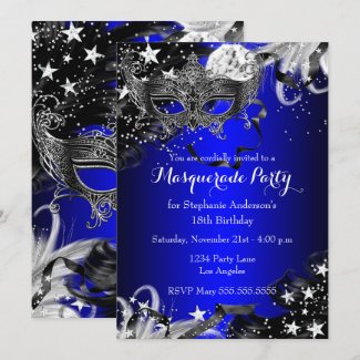 Blue Sparkle Magical Night Masquerade Party Invite