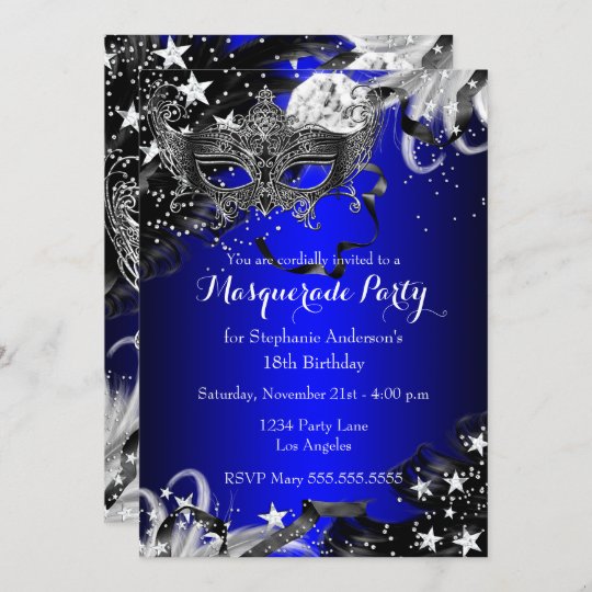 Blue Sparkle Magical Night Masquerade Party Invite