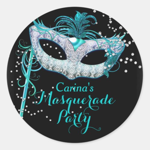 Blue Sparkle Masquerade Party Sticker