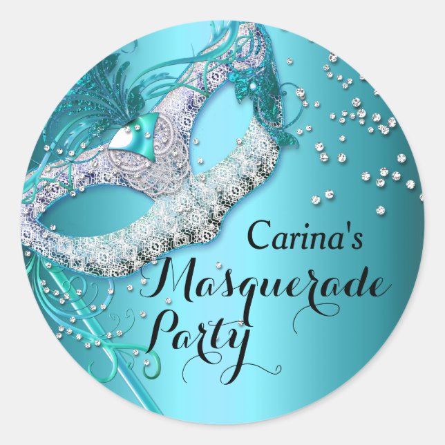 Blue Sparkle Masquerade Party Sticker (Front)
