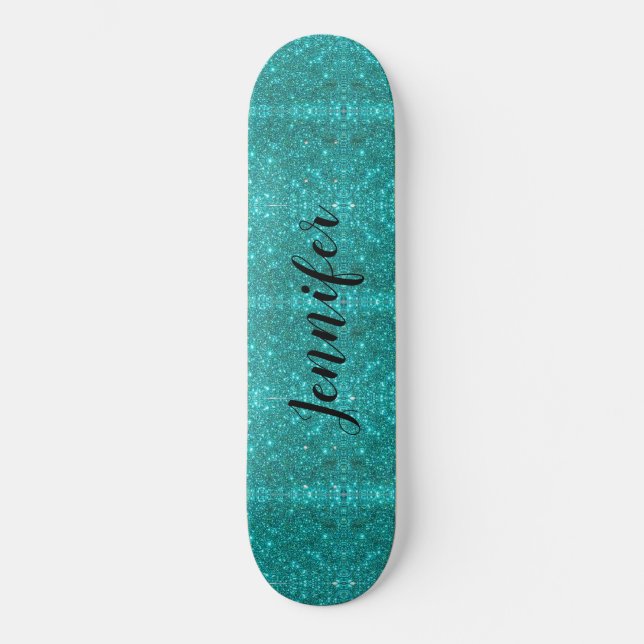 Blue Sparkle Personalized Girls Skateboard (Front)