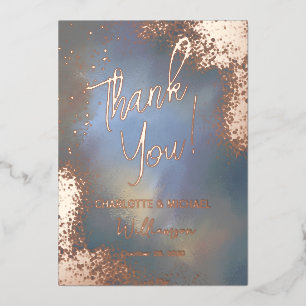 Blue Sparkle Photo Overlay Wedding Thank You Foil Invitation