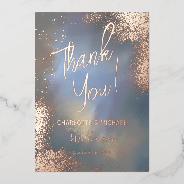 Blue Sparkle Photo Overlay Wedding Thank You Foil Invitation (Front)