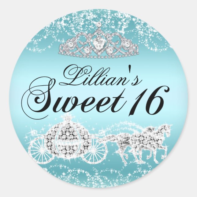 Blue Sparkle Princess Theme Sweet 16 Sticker (Front)