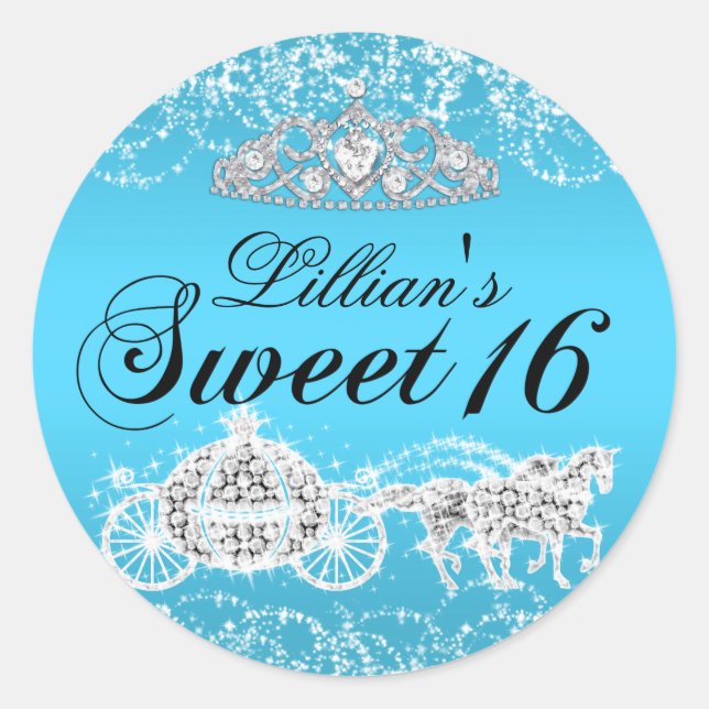 Blue Sparkle Princess Theme Sweet 16 Sticker (Front)