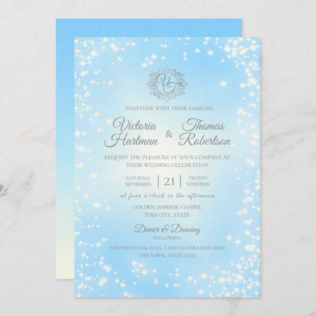 Blue Sparkle Sky Wedding Invitation (Front/Back)