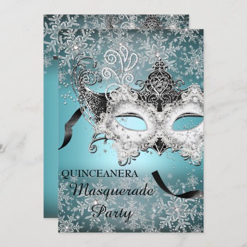 Blue Sparkle Snowflake Masquerade Quinceanera Invitation