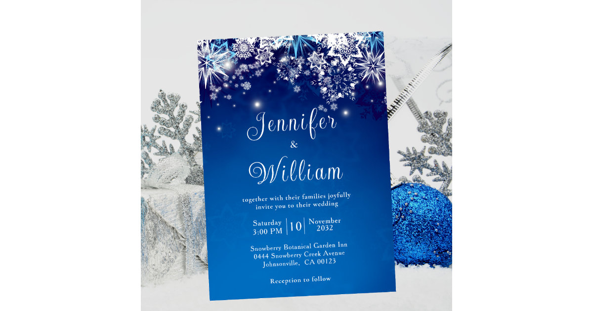 Blue Sparkle Snowflake Winter Wedding Invitation | Zazzle