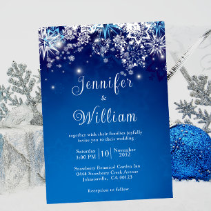 Blue Sparkle Snowflake Winter Wedding Invitation