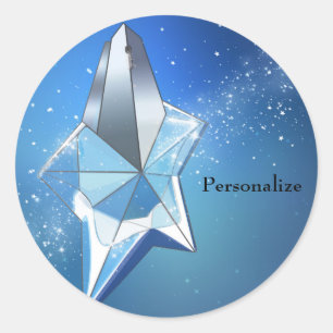 Blue Sparkle Star Perfume Bottle Glam Classic Round Sticker