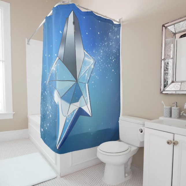Blue Sparkle Star Perfume Bottle Glam Shower Curtain (In Situ)