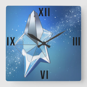 Blue Sparkle Star Perfume Bottle Glam Square Wall Clock