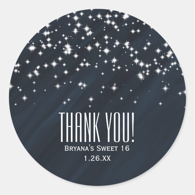 Blue & Sparkle Stars Elegant Glamour Favor Classic Round Sticker (Front)