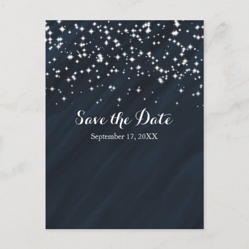 Blue  Sparkle Stars Elegant Glamour Save The Date Announcement Postcard