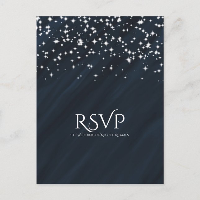 Blue & Sparkle Stars Elegant Wedding RSVP Card (Front)