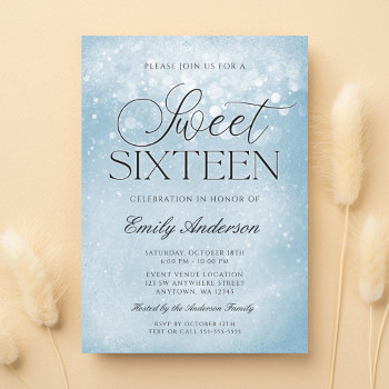 Blue Sparkle Sweet 16 Invitation by printcreekstudio at Zazzle