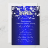 Blue Sparkle Tiara & Stars Quinceanera Invitation (Front)