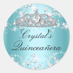 Blue Sparkle Tiara & Stars Quinceanera Sticker