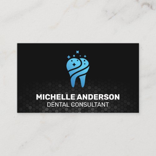 Blue Sparkle Tooth Icon  Geometric Background Business Card