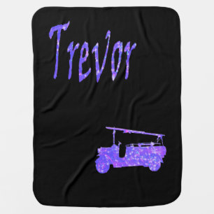 Blue Sparkle Trevor, Name, With Fire Truck,  Baby Blanket