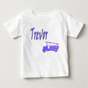 Blue Sparkle Trevor, Name, With Fire Truck, Baby T-Shirt