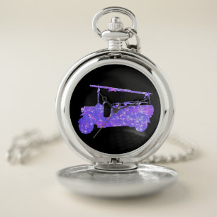 Blue Sparkle Vintage Fire Trucks, Pocket Watch