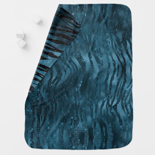 Blue Sparkle Zebra Print Baby Blanket