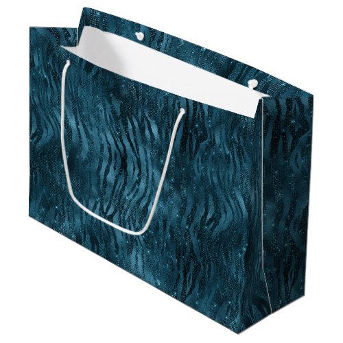 Blue Sparkle Zebra Print Large Gift Bag