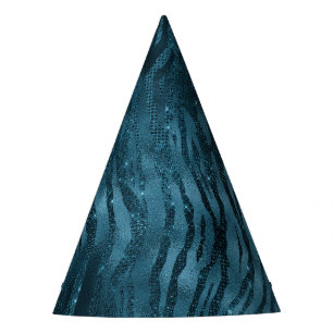 Blue Sparkle Zebra Print Party Hat
