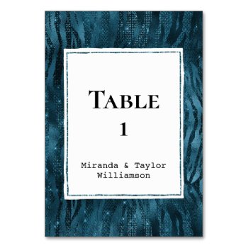 Blue Sparkle Zebra Print Table Number by GirlyChic at Zazzle