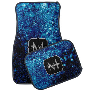 Blue sparkles Abstract Frozen bubbles Monogram Car Mat