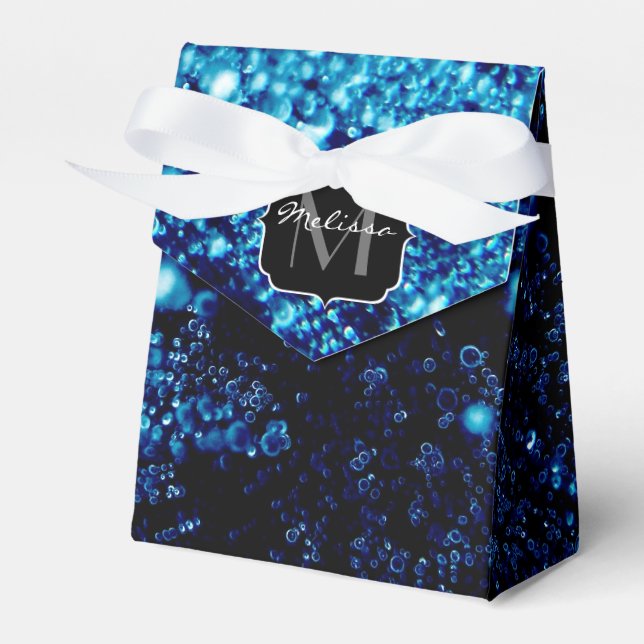 Blue sparkles Abstract Frozen bubbles Monogram Favor Boxes (Front Side)